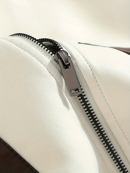 Men's Casual Color-Block Faux Leather Jacket