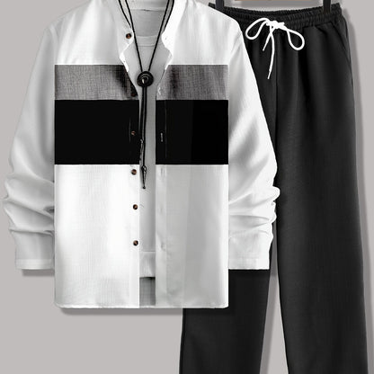 Men's Button-Up Long Sleeve Shirt & Pants Set