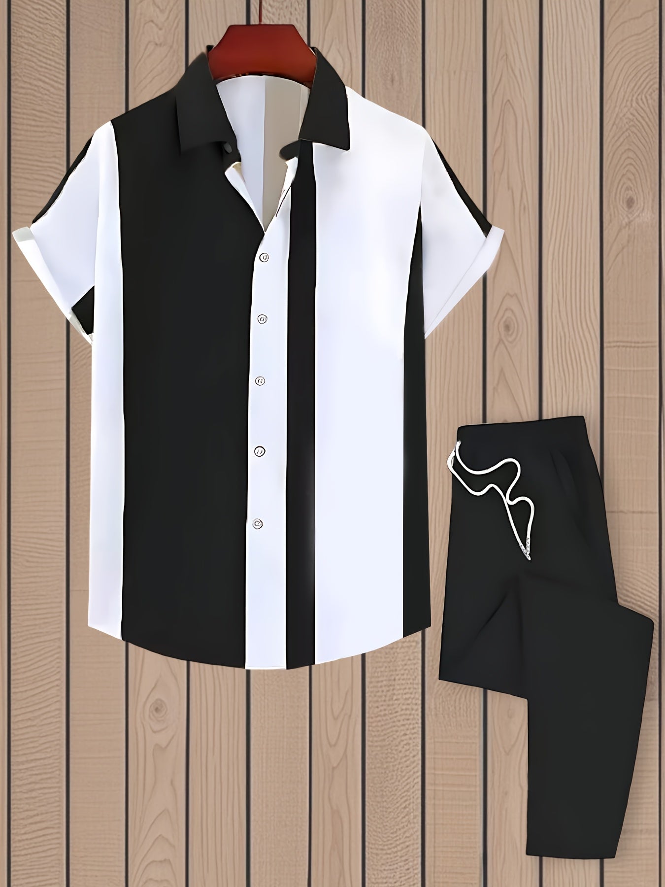 Digital Print Men's Casual Sport Shirt and Pants Set