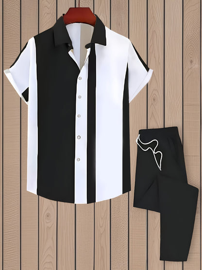 Digital Print Men's Casual Sport Shirt and Pants Set