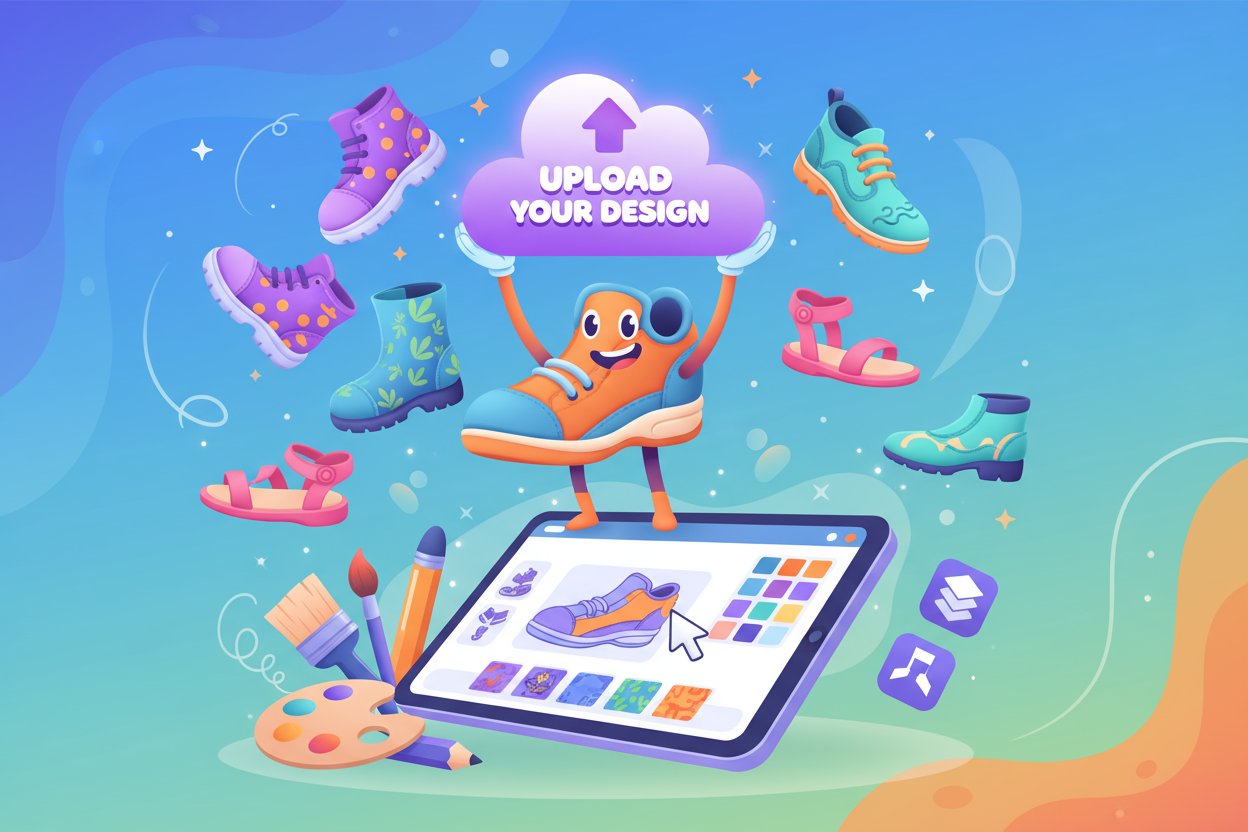 create a custom design upload cartoon for footwear sales website