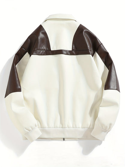 Men's Casual Color-Block Faux Leather Jacket