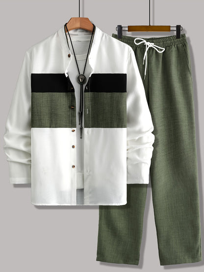 Men's Button-Up Long Sleeve Shirt & Pants Set