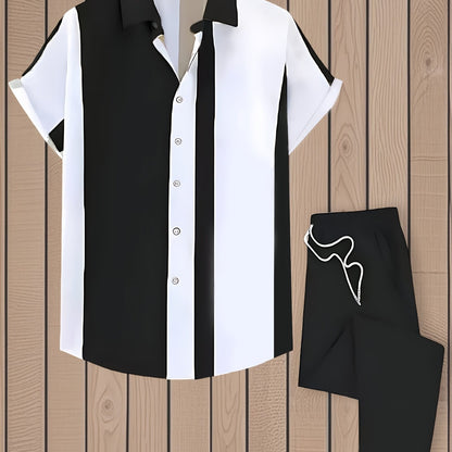 Digital Print Men's Casual Sport Shirt and Pants Set