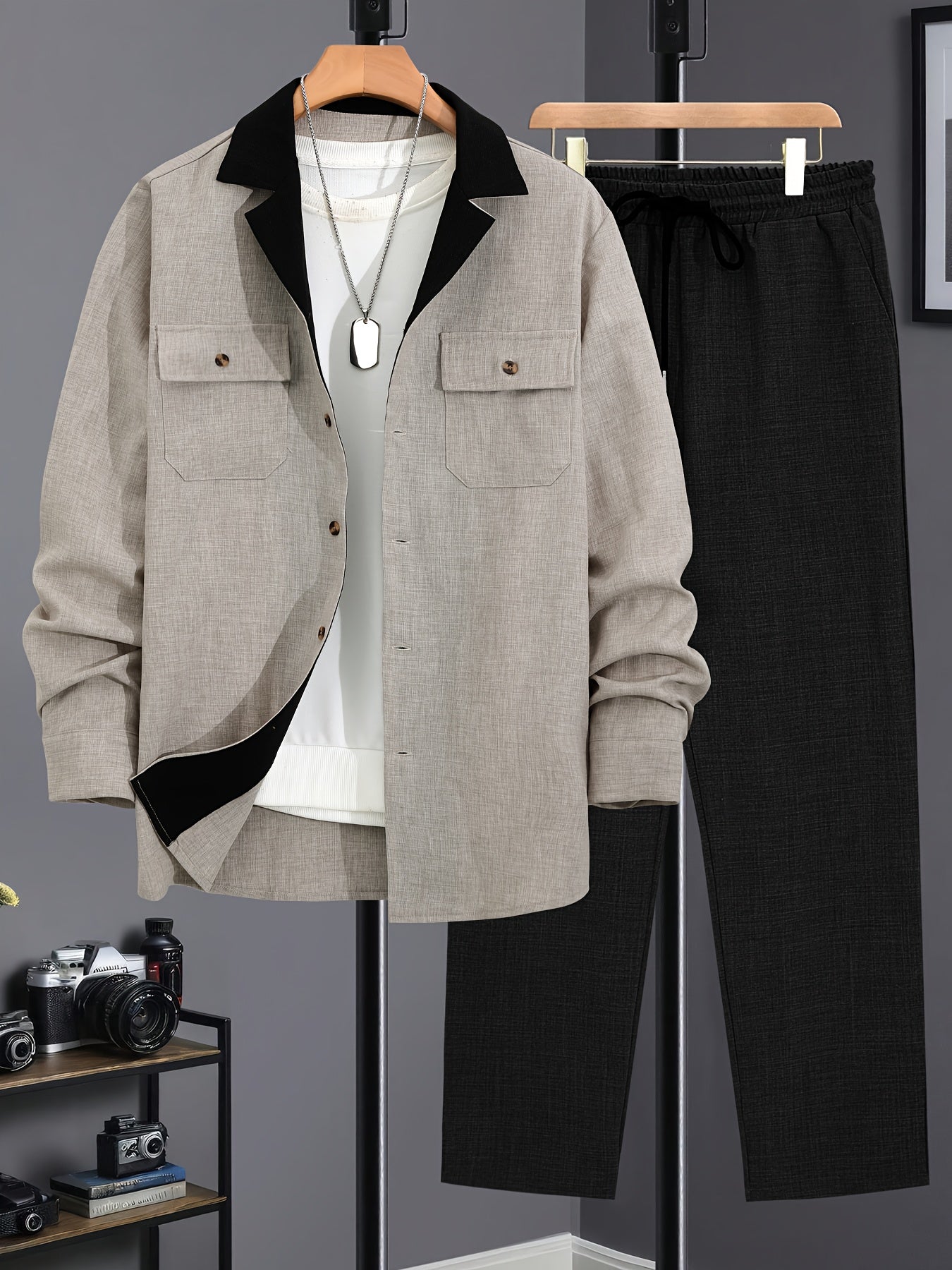 Men's Casual Long Sleeve Suit - Made of Polyester, Machine Washable