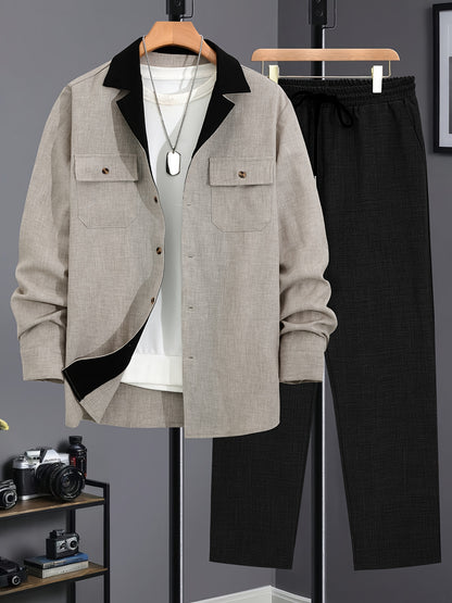 Men's Casual Long Sleeve Suit - Made of Polyester, Machine Washable