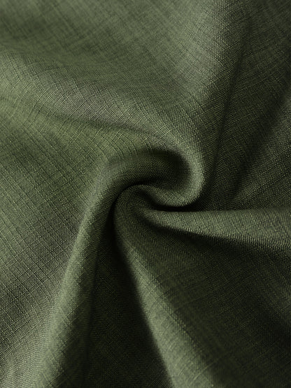 Men's Casual Long Sleeve Button-Up Shirt with Contrast Collar & Drawstring Pants, Green & White Color Block Design, Perfect for Spring/Fall, Regular Fit, Non-Stretch Fabric, Casual Attire