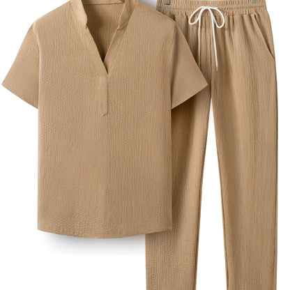 Men's V-Neck Casual T-Shirt and Pants Set