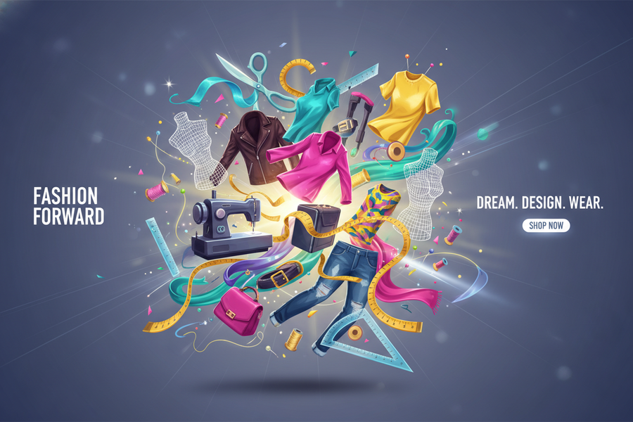 generate animated hero banner for clothing and apparel, include tools and equipments